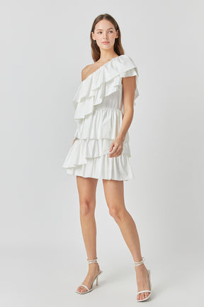 ENDLESS ROSE - One-Shoulder Ruffled Mini Dress - DRESSES available at Objectrare