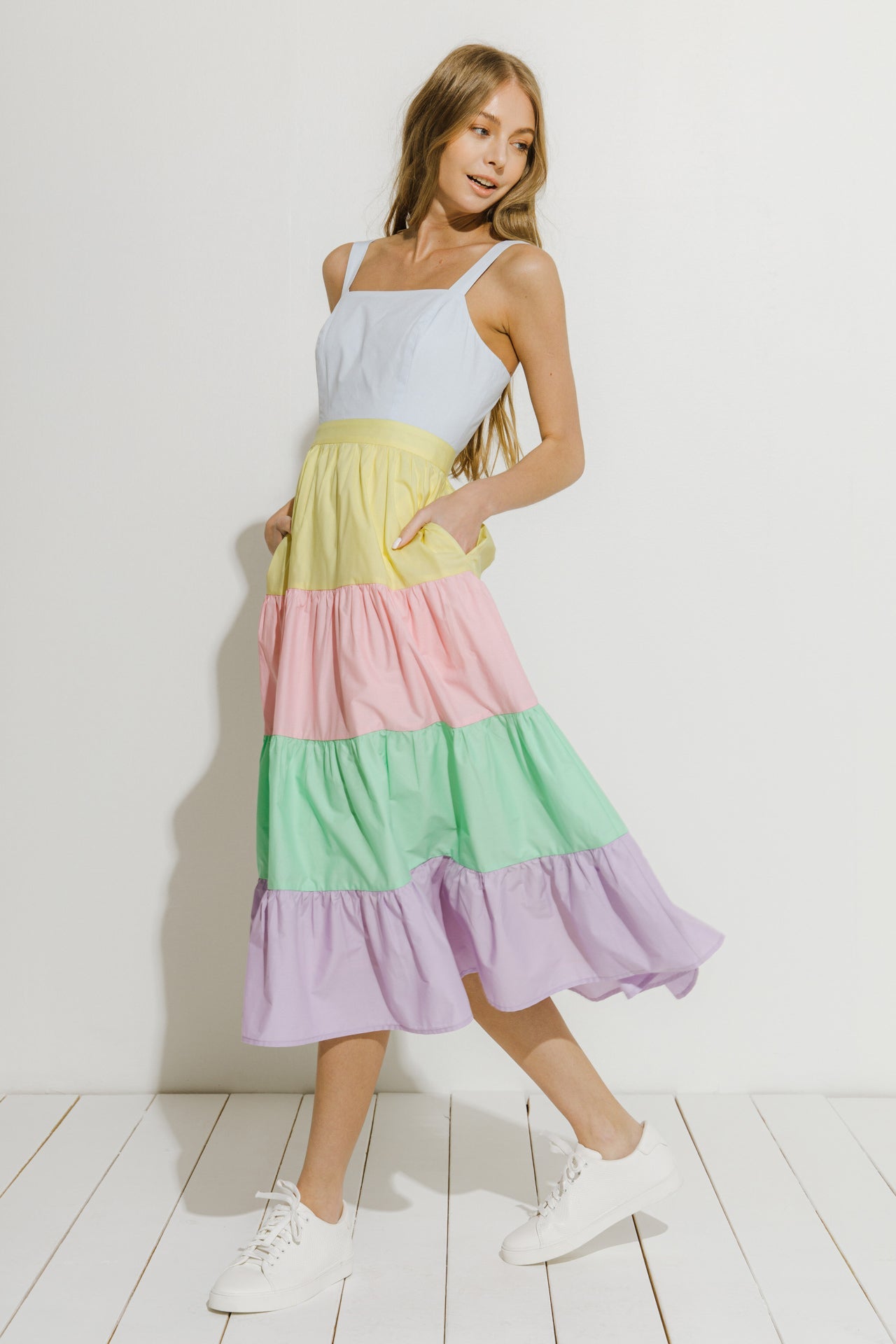 ENGLISH FACTORY - English Factory - Pastel Color Block Midi Dress - DRESSES available at Objectrare