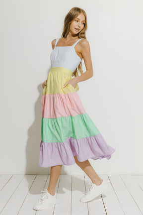 ENGLISH FACTORY - English Factory - Pastel Color Block Midi Dress - DRESSES available at Objectrare