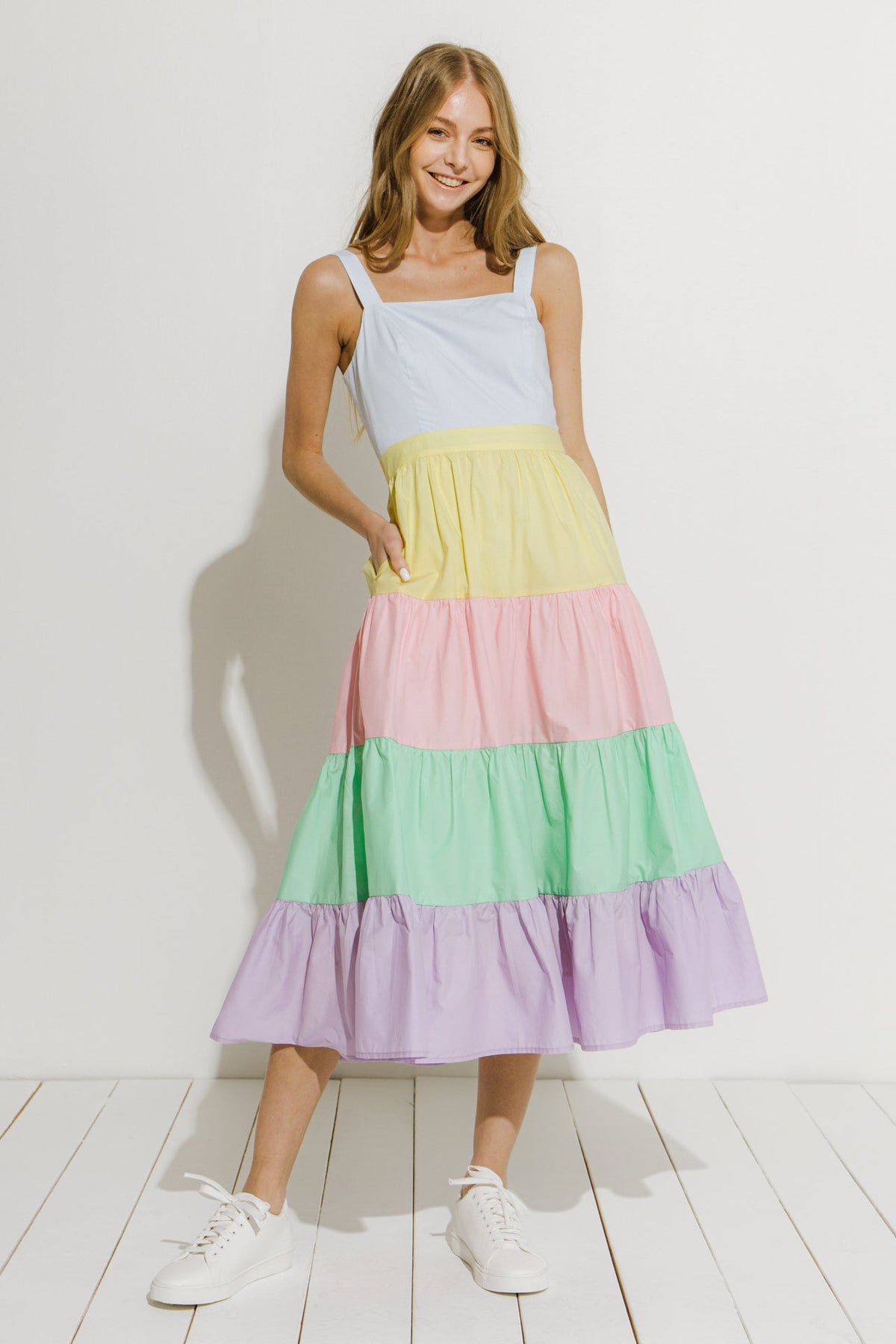 ENGLISH FACTORY - Pastel Color Block Midi Dress - DRESSES available at Objectrare