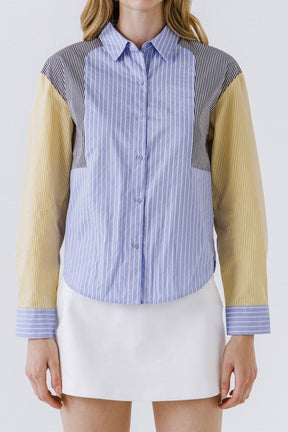 ENGLISH FACTORY - Stripe Color Block Shirt - BLOUSES available at Objectrare
