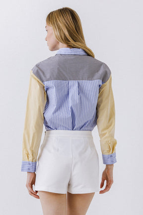 ENGLISH FACTORY - Stripe Color Block Shirt - BLOUSES available at Objectrare