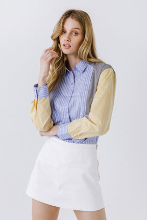ENGLISH FACTORY - Stripe Color Block Shirt - BLOUSES available at Objectrare