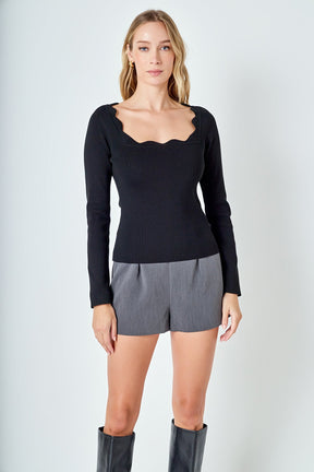 ENDLESS ROSE - Scallop Detail Long Sleeve Sweater - SWEATERS & KNITS available at Objectrare