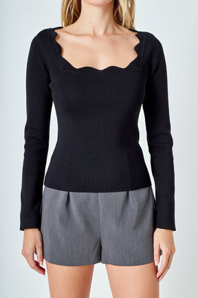 ENDLESS ROSE - Scallop Detail Long Sleeve Sweater - SWEATERS & KNITS available at Objectrare