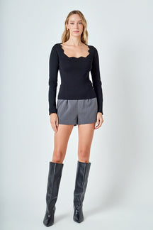 ENDLESS ROSE - Scallop Detail Long Sleeve Sweater - SWEATERS & KNITS available at Objectrare