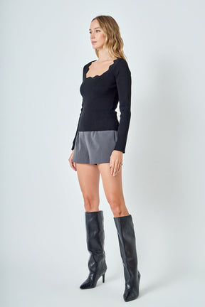 ENDLESS ROSE - Scallop Detail Long Sleeve Sweater - SWEATERS & KNITS available at Objectrare