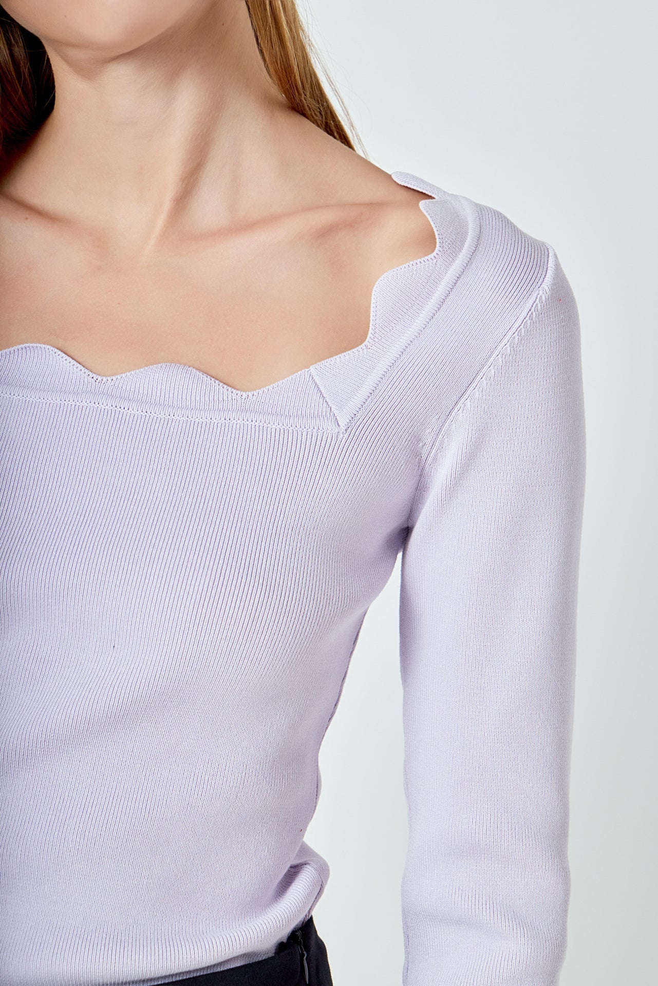 ENDLESS ROSE - Scallop Detail Long Sleeve Sweater - SWEATERS & KNITS available at Objectrare