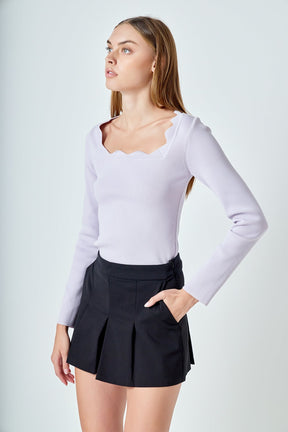 ENDLESS ROSE - Scallop Detail Long Sleeve Sweater - SWEATERS & KNITS available at Objectrare