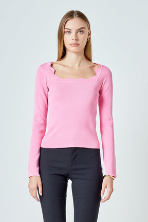 ENDLESS ROSE - Scallop Detail Long Sleeve Sweater - SWEATERS & KNITS available at Objectrare