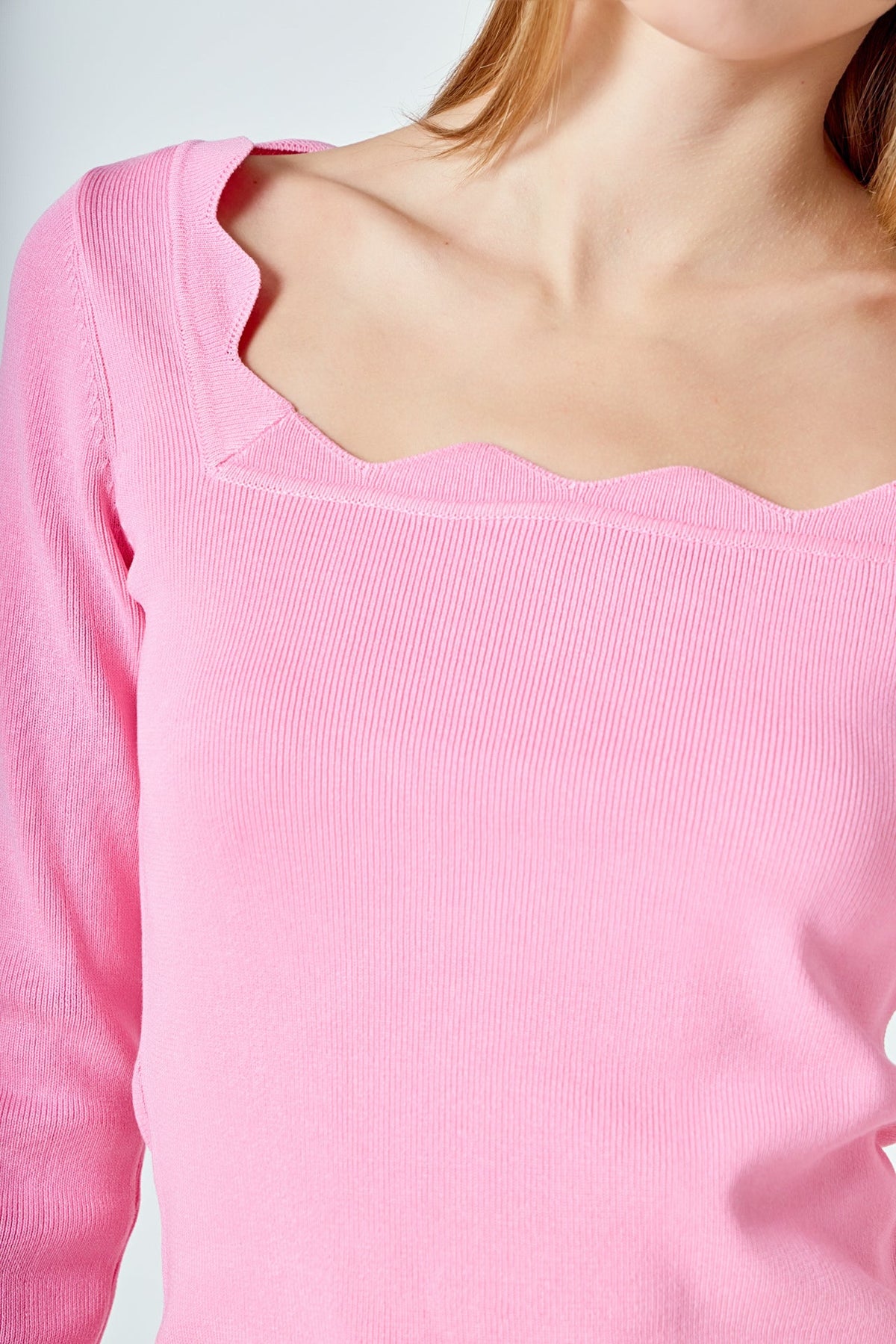 ENDLESS ROSE - Scallop Detail Long Sleeve Sweater - SWEATERS & KNITS available at Objectrare