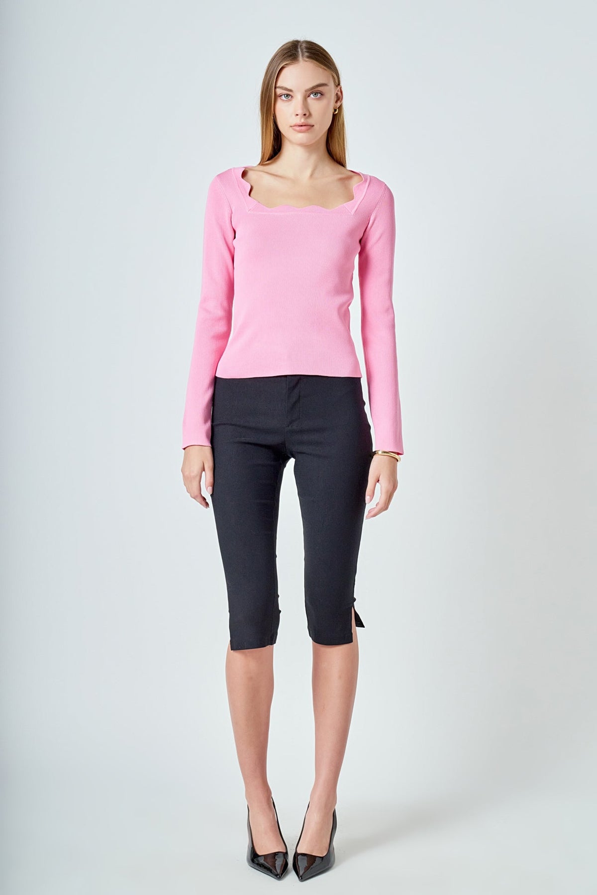ENDLESS ROSE - Scallop Detail Long Sleeve Sweater - SWEATERS & KNITS available at Objectrare