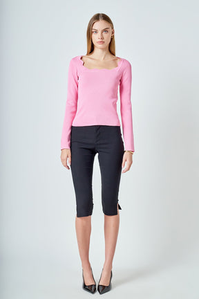 ENDLESS ROSE - Scallop Detail Long Sleeve Sweater - SWEATERS & KNITS available at Objectrare