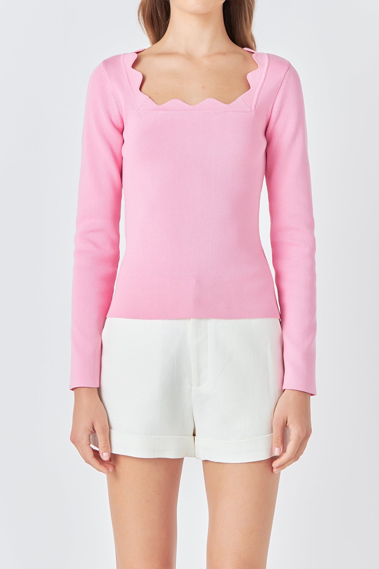 ENDLESS ROSE - Endless Rose - Scallop Detail Long Sleeve Sweater - SWEATERS & KNITS available at Objectrare