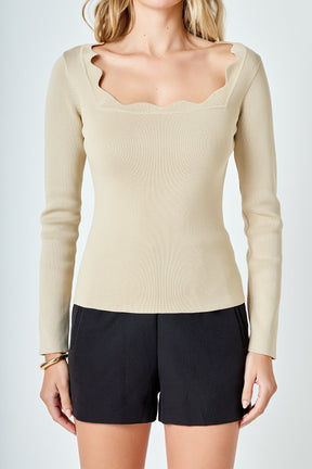 ENDLESS ROSE - Scallop Detail Long Sleeve Sweater - SWEATERS & KNITS available at Objectrare