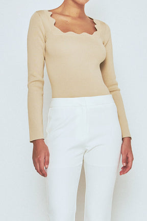 ENDLESS ROSE - Endless Rose - Scallop Detail Long Sleeve Sweater - SWEATERS & KNITS available at Objectrare