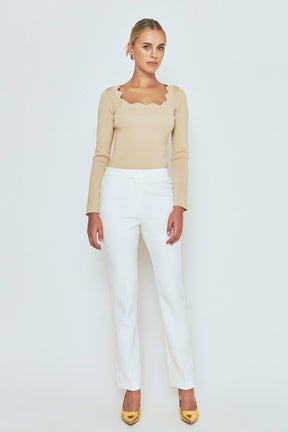 ENDLESS ROSE - Scallop Detail Long Sleeve Sweater - SWEATERS & KNITS available at Objectrare