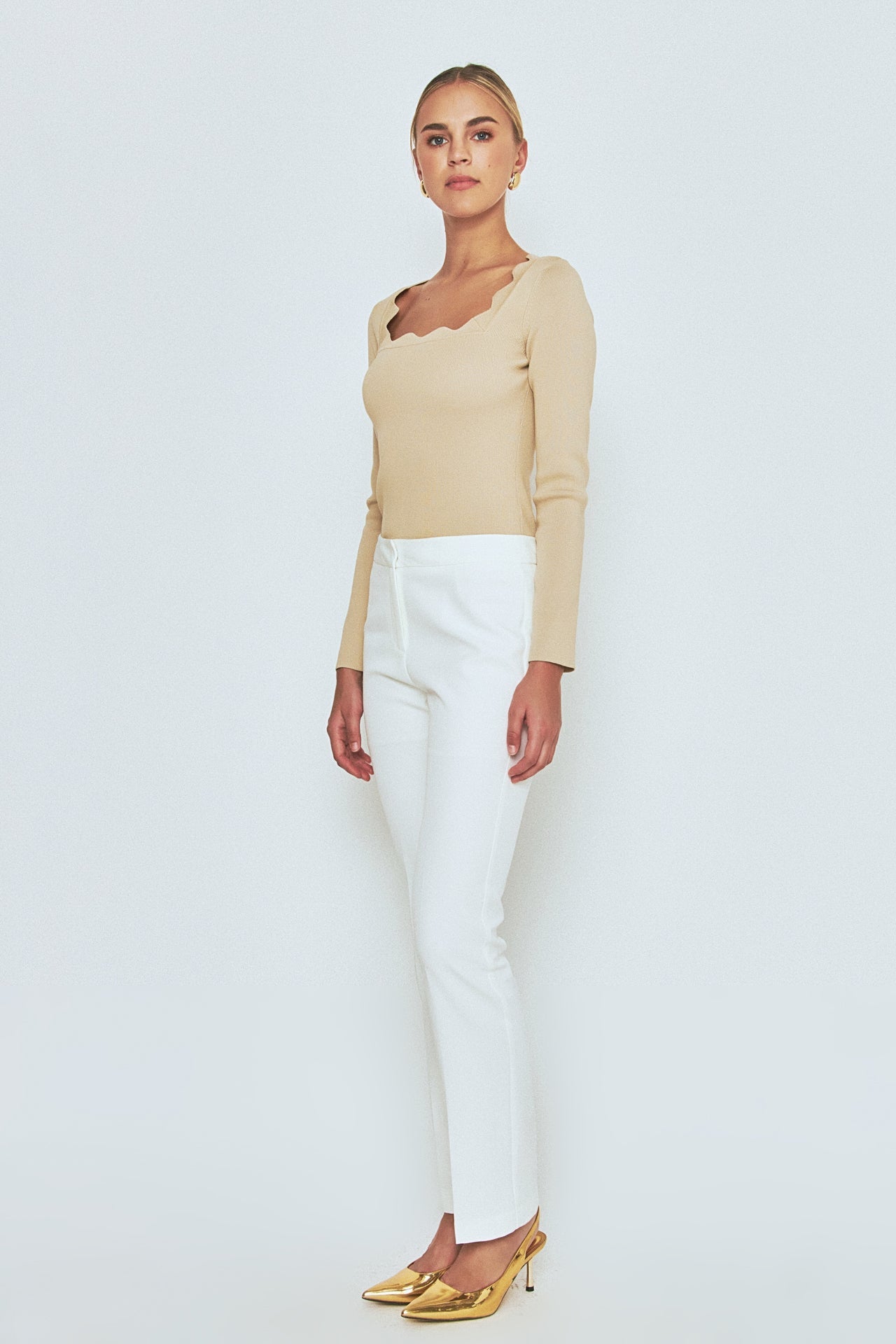 ENDLESS ROSE - Scallop Detail Long Sleeve Sweater - SWEATERS & KNITS available at Objectrare