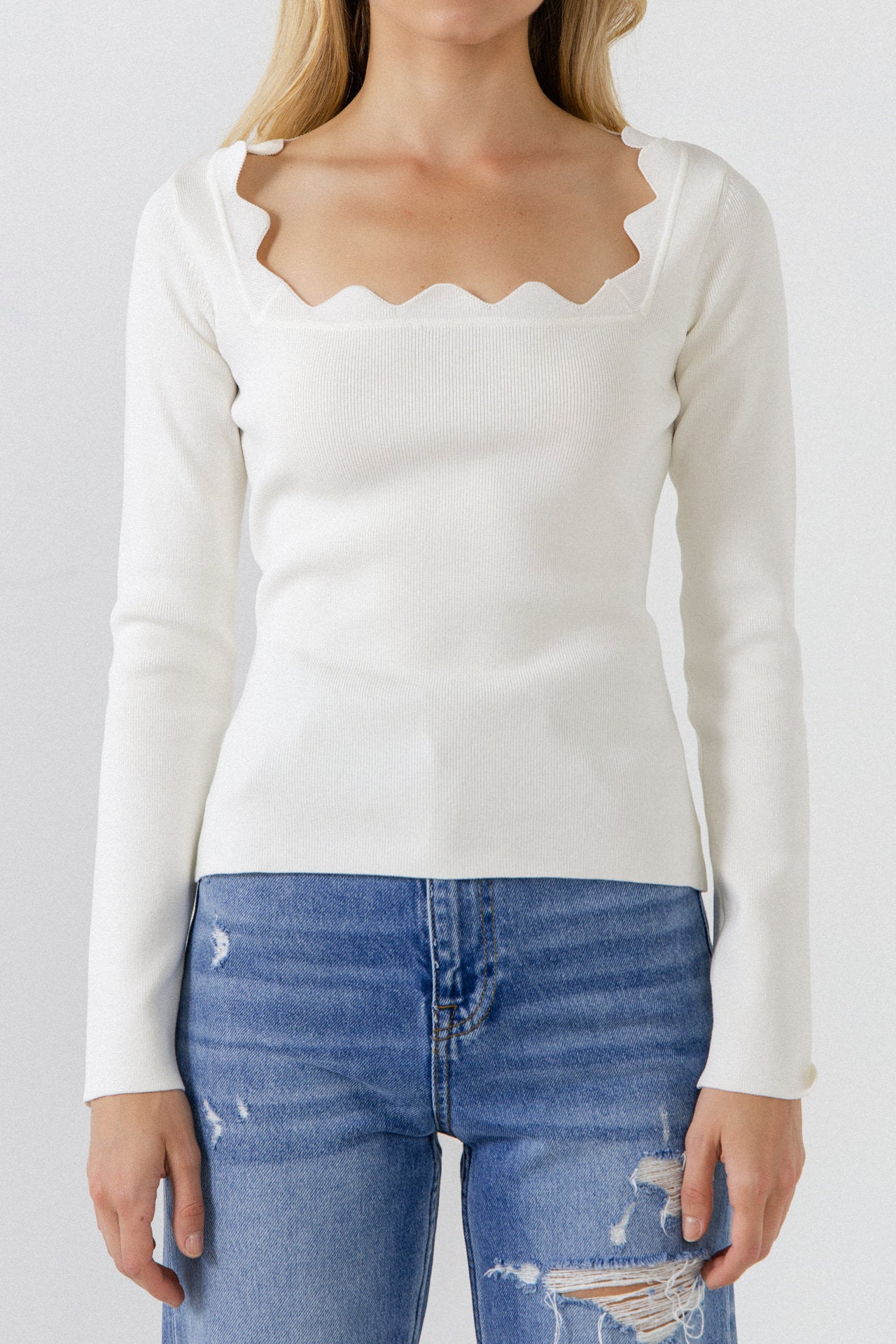 ENDLESS ROSE - Scallop Detail Long Sleeve Sweater - SWEATERS & KNITS available at Objectrare