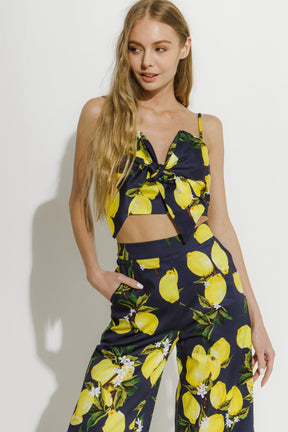 Lemon Print Tied Tank Top