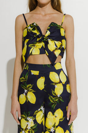 Lemon Print Tied Tank Top