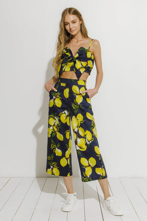 Lemon Print Tied Tank Top