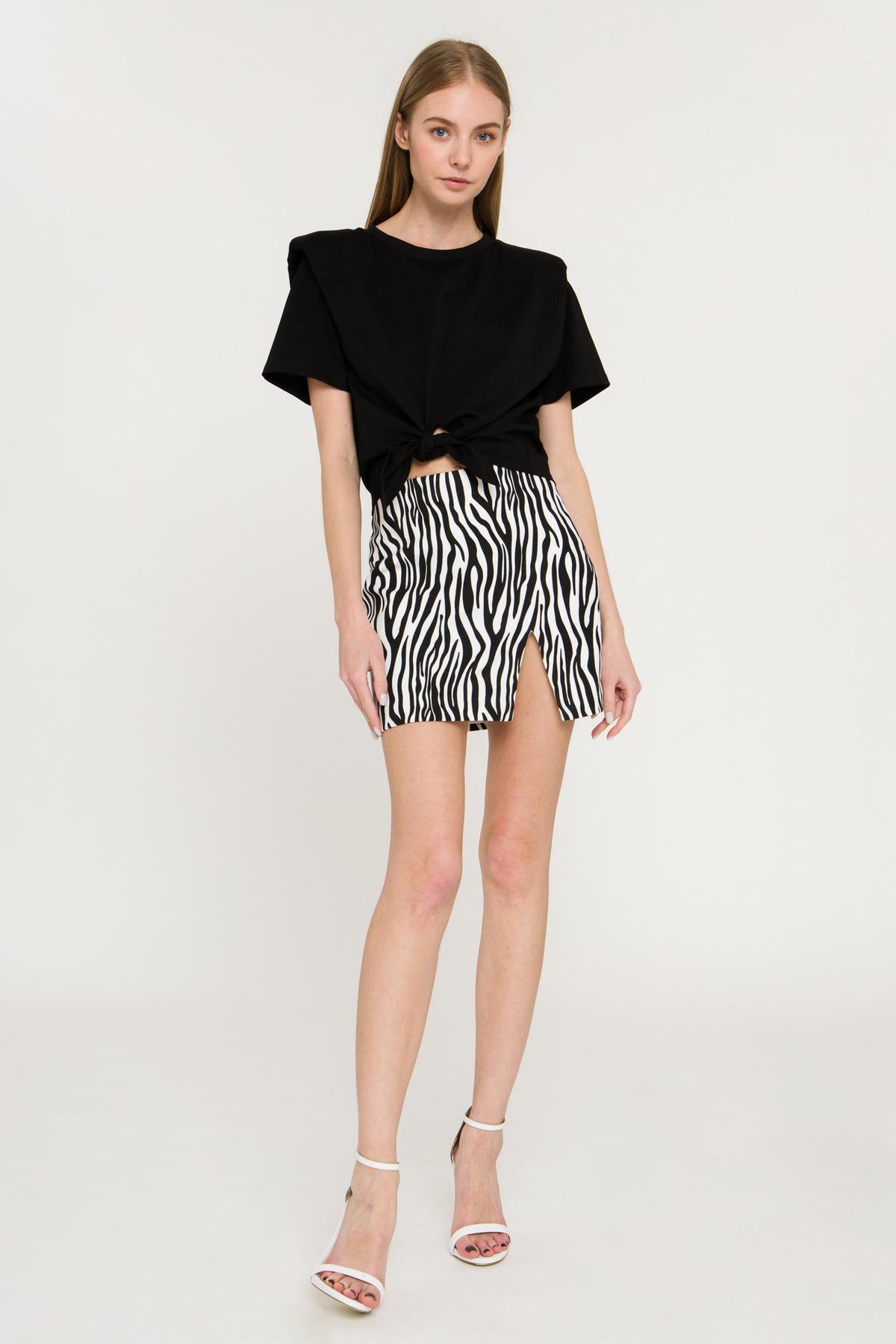 Zebra Print Slit Mini Skirt