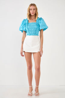 ENDLESS ROSE - Smocked Puff Sleeve Top - TOPS available at Objectrare