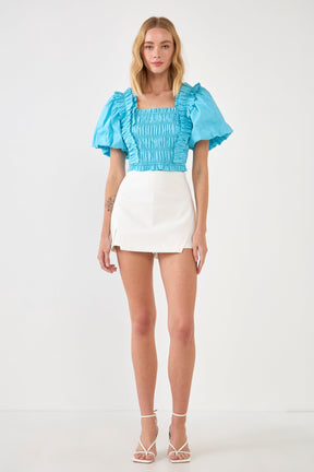 ENDLESS ROSE - Smocked Puff Sleeve Top - TOPS available at Objectrare