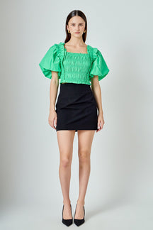 ENDLESS ROSE - Smocked Puff Sleeve Top - TOPS available at Objectrare
