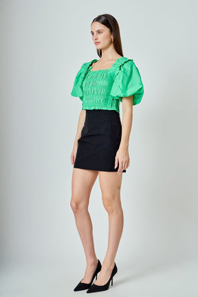 ENDLESS ROSE - Smocked Puff Sleeve Top - TOPS available at Objectrare