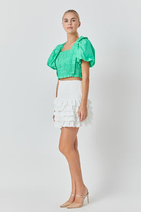 ENDLESS ROSE - Smocked Puff Sleeve Top - TOPS available at Objectrare