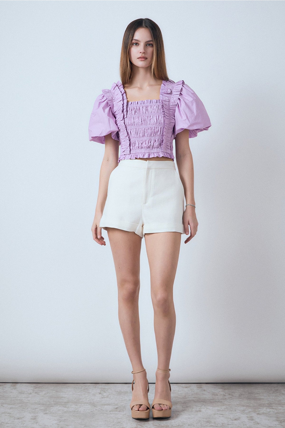 ENDLESS ROSE - Smocked Puff Sleeve Top - TOPS available at Objectrare