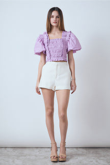 ENDLESS ROSE - Smocked Puff Sleeve Top - TOPS available at Objectrare