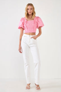 ENDLESS ROSE - Endless Rose - Smocked Puff Sleeve Top - TOPS available at Objectrare