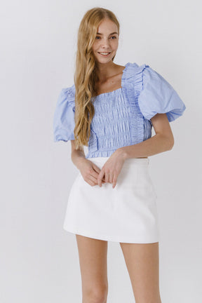 ENDLESS ROSE - Smocked Puff Sleeve Top - TOPS available at Objectrare