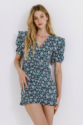 ENDLESS ROSE - Floral V-neck Shirring Dress - DRESSES available at Objectrare