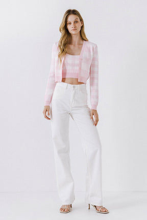ENGLISH FACTORY - Women Gingham Knit Cardigan - SWEATERS & KNITS available at Objectrare