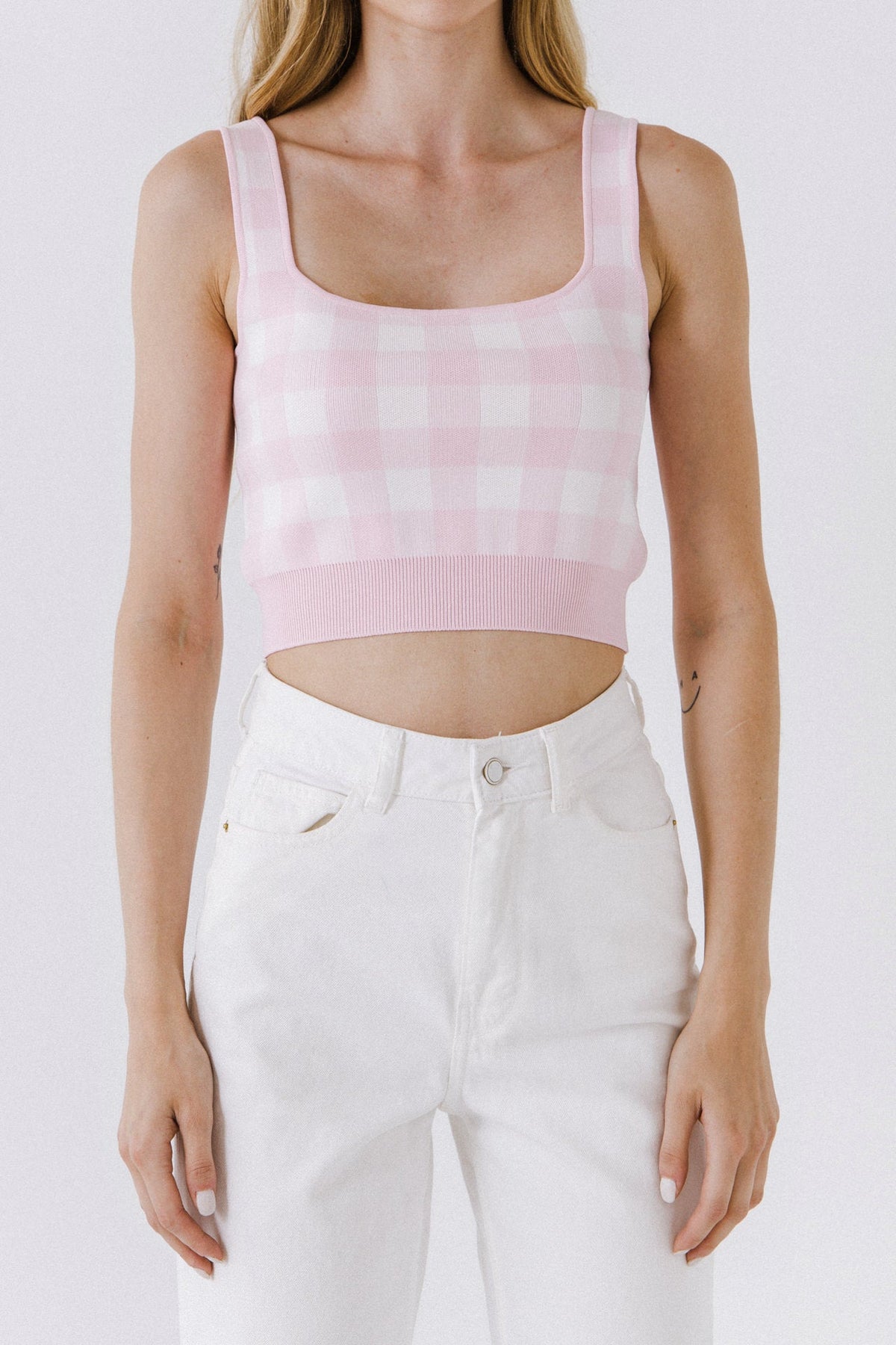 ENGLISH FACTORY - Gingham Knit Tank Top - CAMI TOPS & TANK available at Objectrare