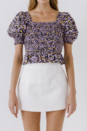 ENDLESS ROSE - Animal Print Smocked Top - TOPS available at Objectrare