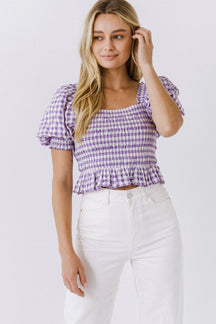 Gingham Smocked Top