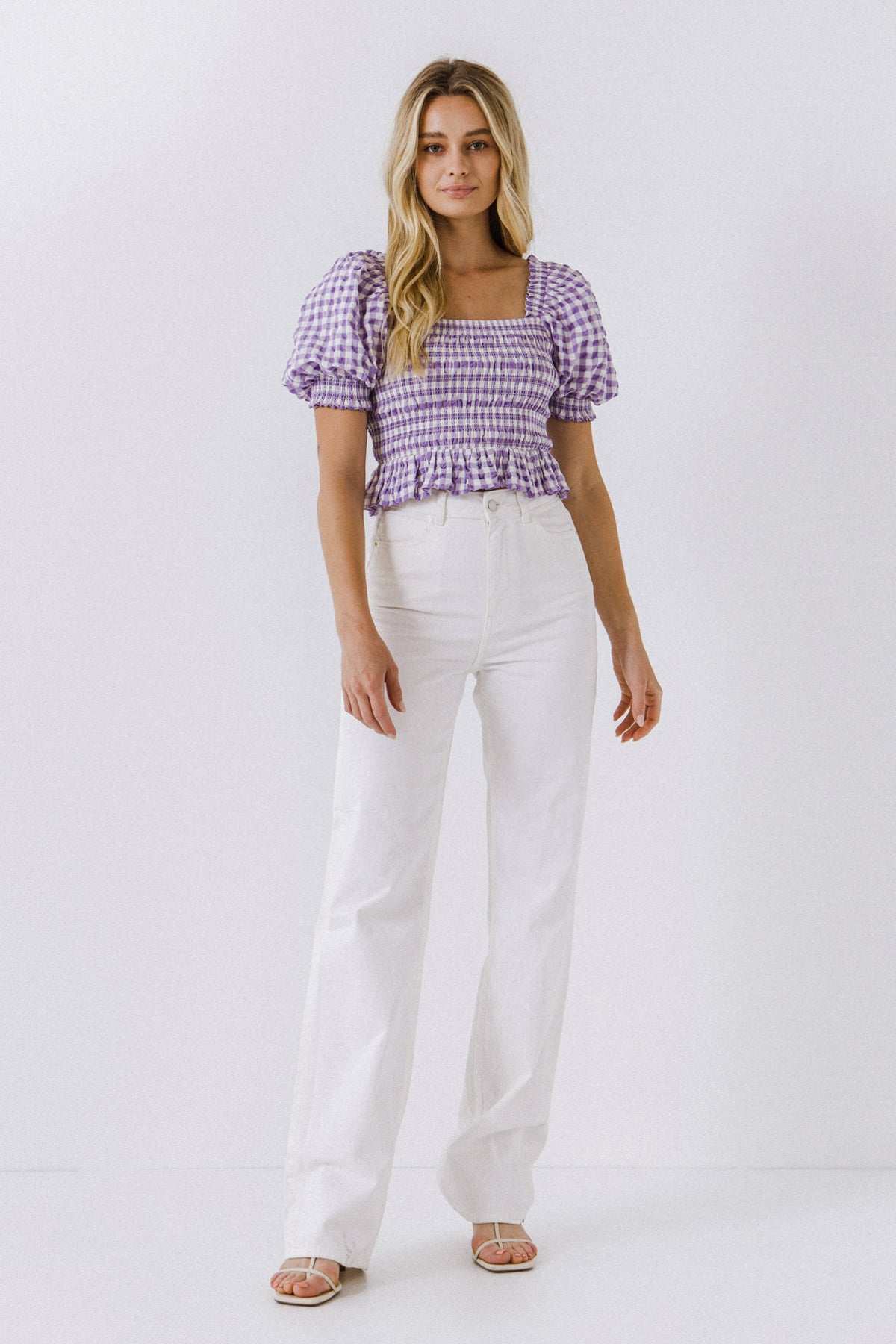 Gingham Smocked Top