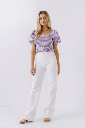 Gingham Smocked Top