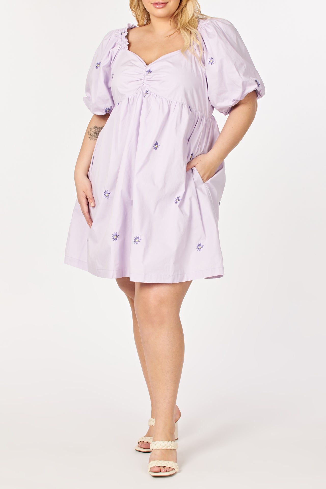 ENGLISH FACTORY - Plus Size Floral Embroidery Babydoll Dress - DRESSES available at Objectrare