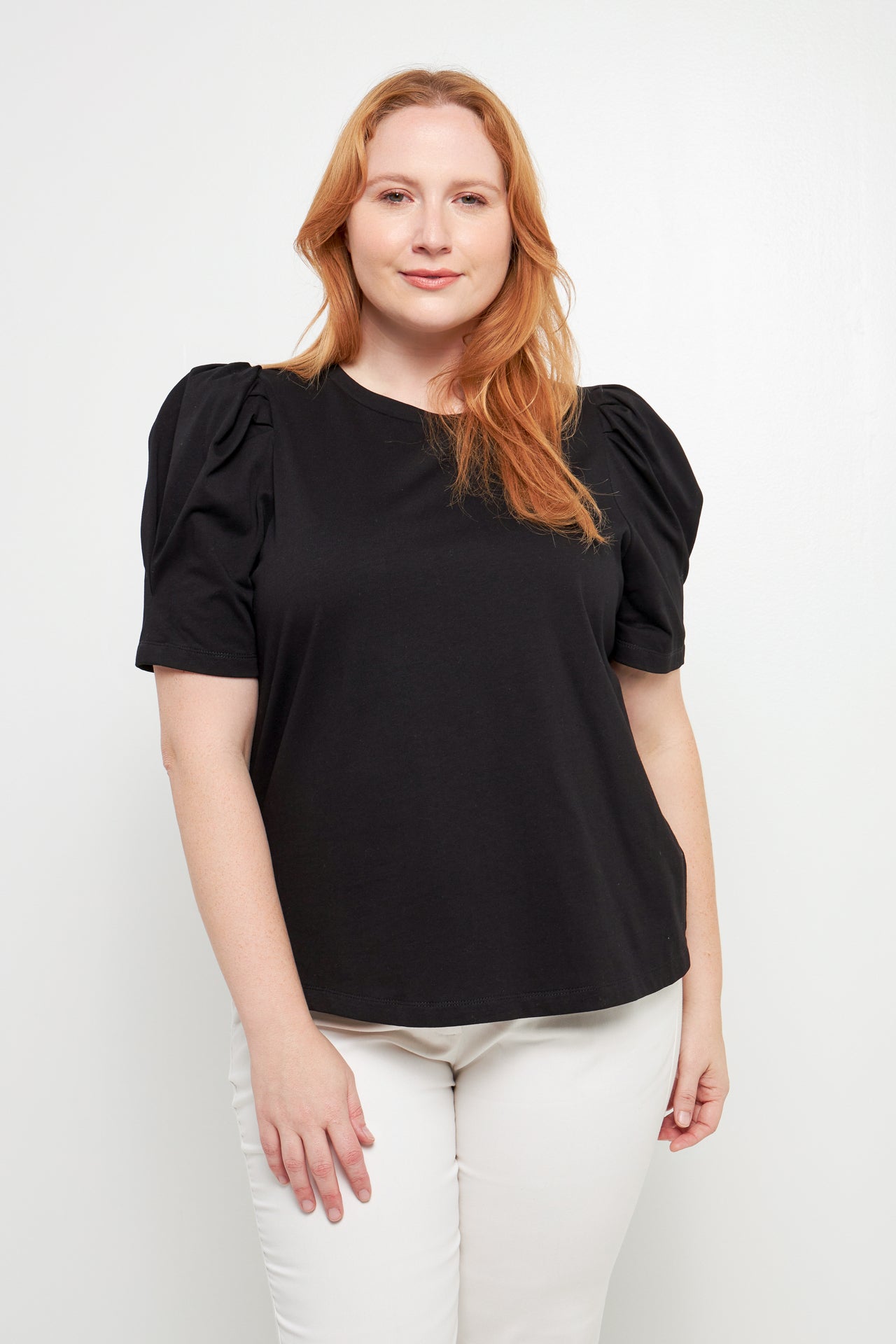 Short Puff Sleeve Knit Top Plus Size