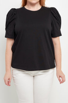 Short Puff Sleeve Knit Top Plus Size