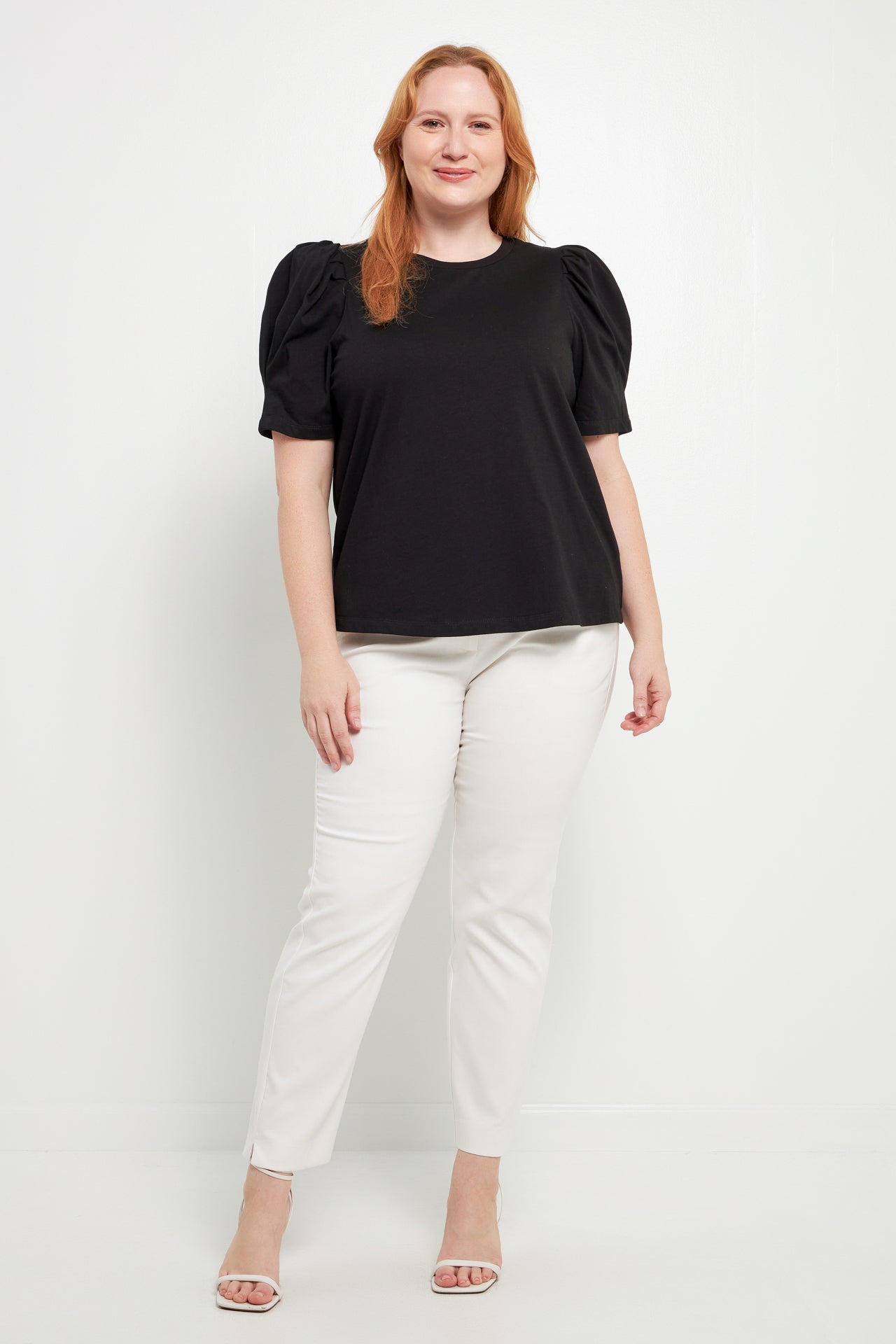 Short Puff Sleeve Knit Top Plus Size