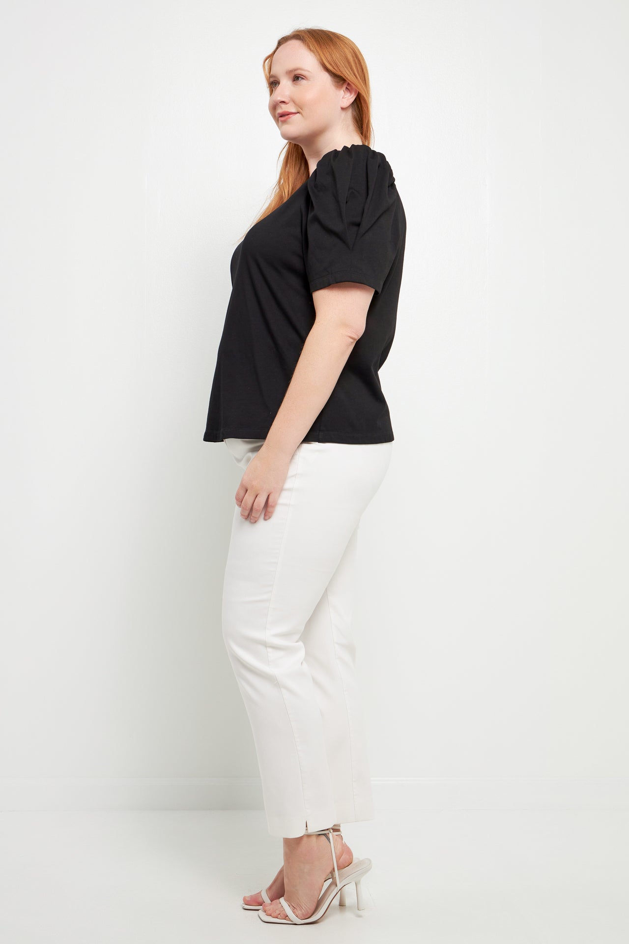 Short Puff Sleeve Knit Top Plus Size
