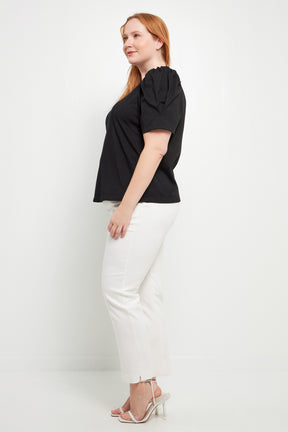 Short Puff Sleeve Knit Top Plus Size