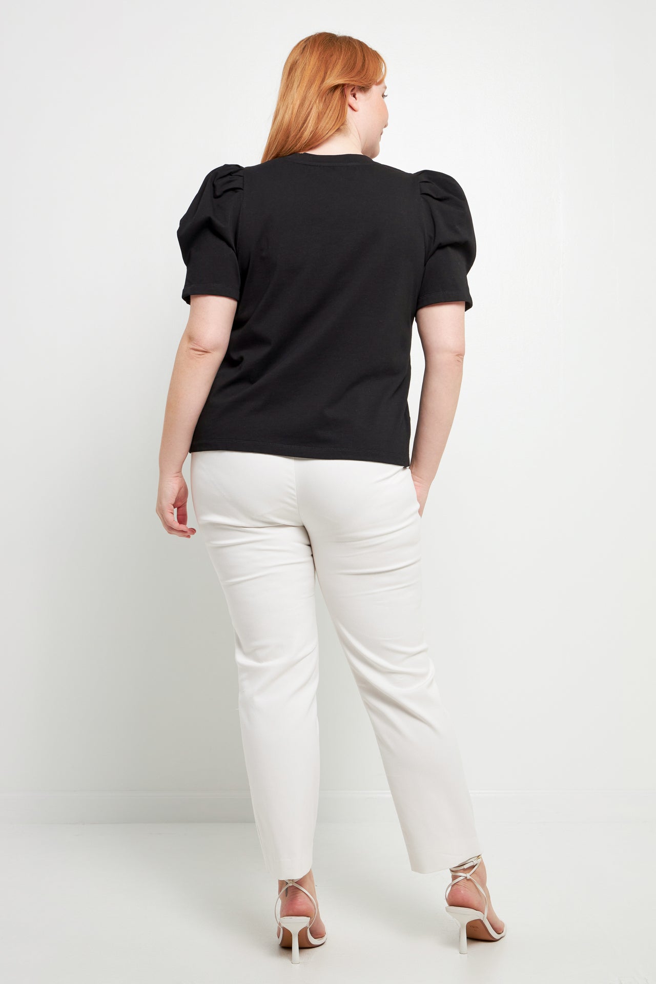 Short Puff Sleeve Knit Top Plus Size